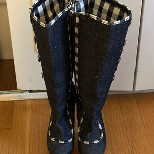 Blue Quilted Heeled Boots